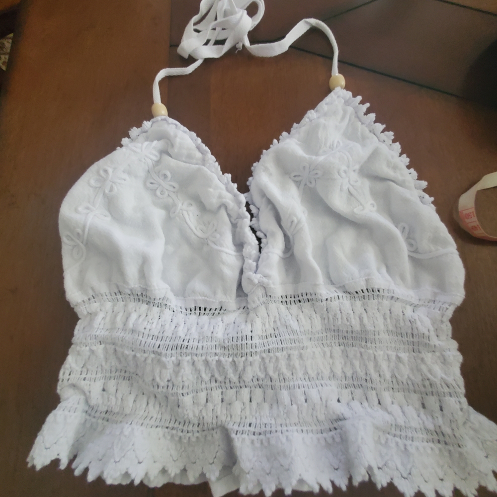 Organic Cotton Collection Chic White Lace Crop Top Sz M